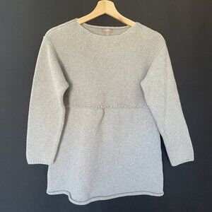 J. Jill Petite M Gray Knit Cotton Tunic Sweater Top boat neck style long sleeved